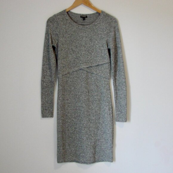 Express Gray Heathered Knit Sweater Dress Long Sleeve Criss Cross Detail Small - Picture 3 of 13